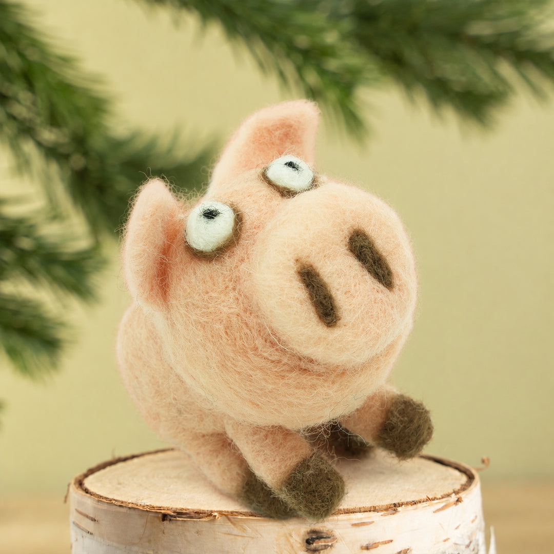 Pig Ornament – Handmade Wool Felt Car & Bag Charm Decor | Woolbuddy