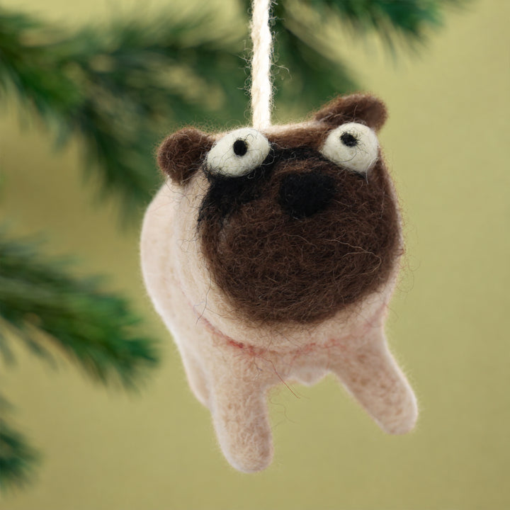 Pug Ornament – Handmade Wool Felt Car & Bag Charm Decor | Woolbuddy