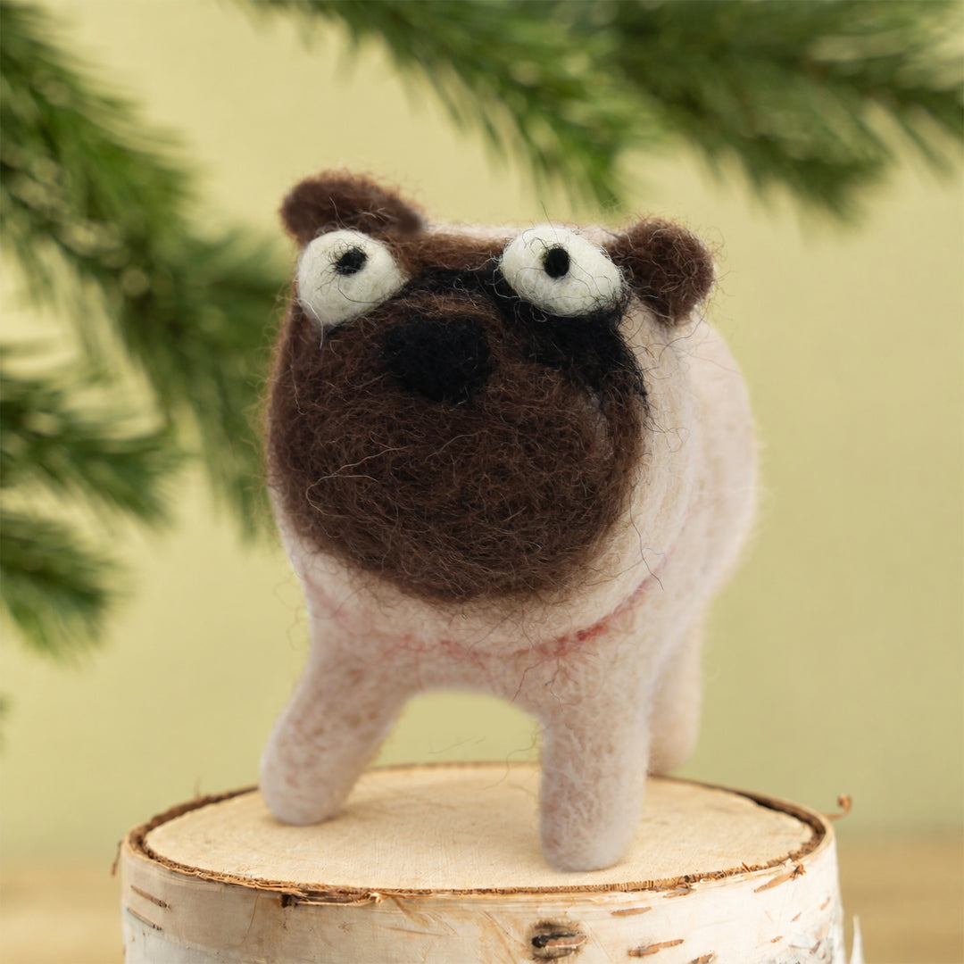 Pug Ornament – Handmade Wool Felt Car & Bag Charm Decor | Woolbuddy