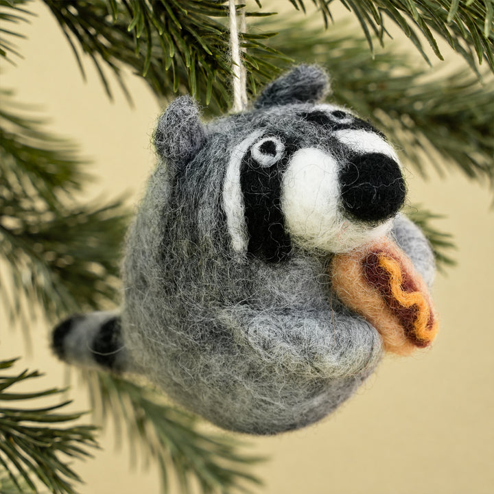 Raccoon Ornament – Handmade Wool Felt Car & Bag Charm Decor | Woolbuddy