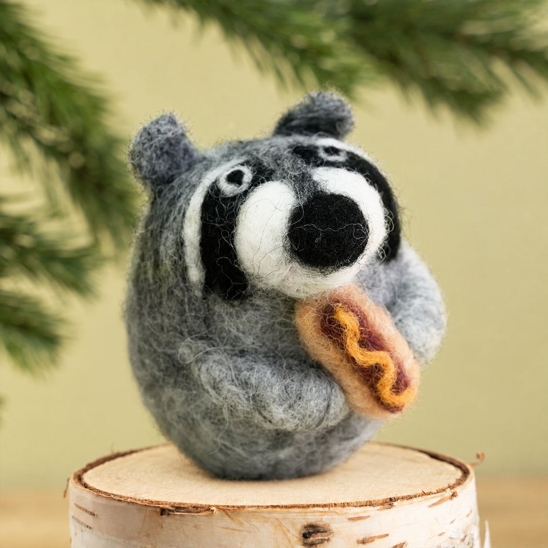 Raccoon Ornament – Handmade Wool Felt Car & Bag Charm Decor | Woolbuddy