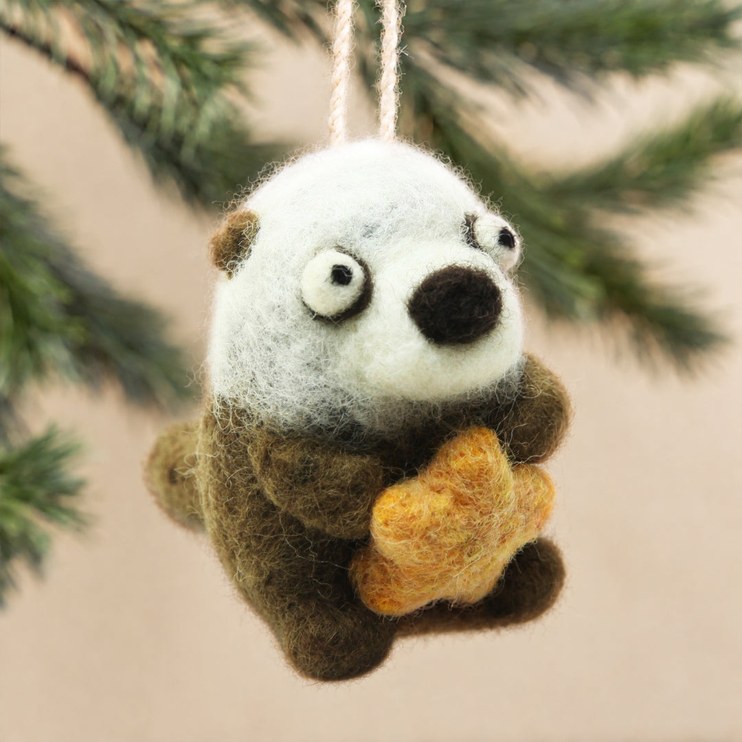 Sea Otter Ornament – Handmade Wool Felt Ocean Animal Car & Bag Charm Decor | Woolbuddy