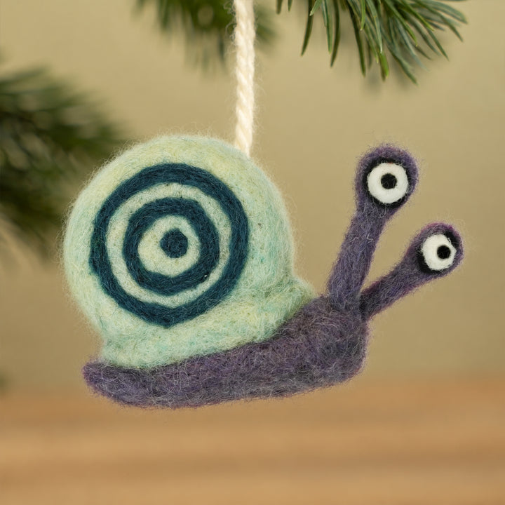 Handmade Wool Felt Snail Ornament – Cute Woodland Decoration | Woolbuddy