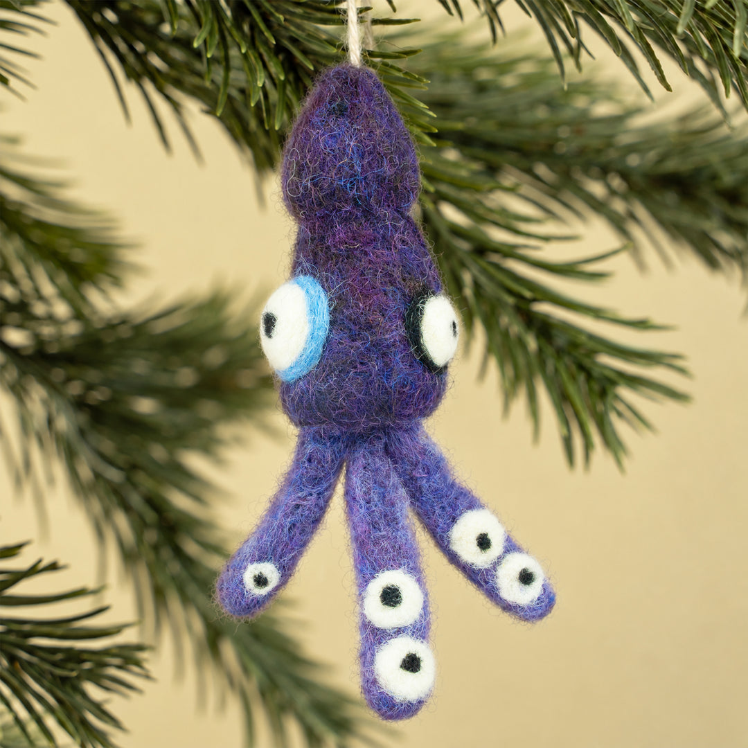 Squid Ornament - Handmade Needle Felted Wool Decoration | Woolbuddy