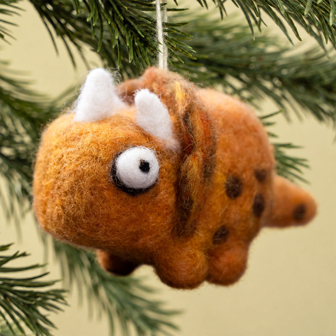 Handmade Wool Felt Triceratops – Cute Dinosaur Charm Decoration | Woolbuddy