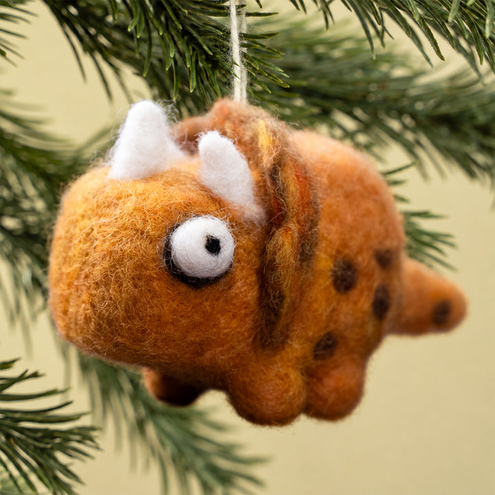 Handmade Wool Felt Triceratops – Cute Dinosaur Charm Decoration | Woolbuddy