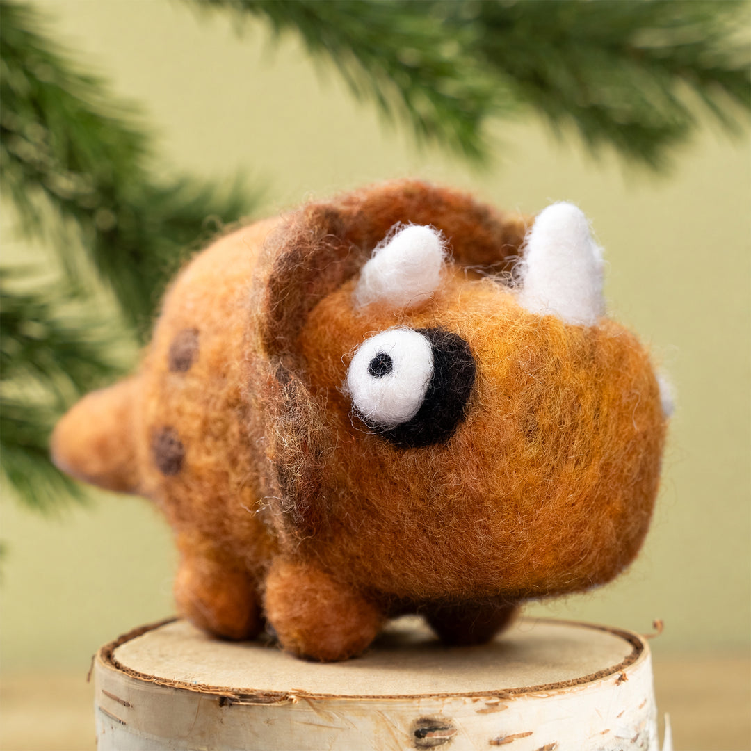 Handmade Wool Felt Triceratops – Cute Dinosaur Charm Decoration | Woolbuddy