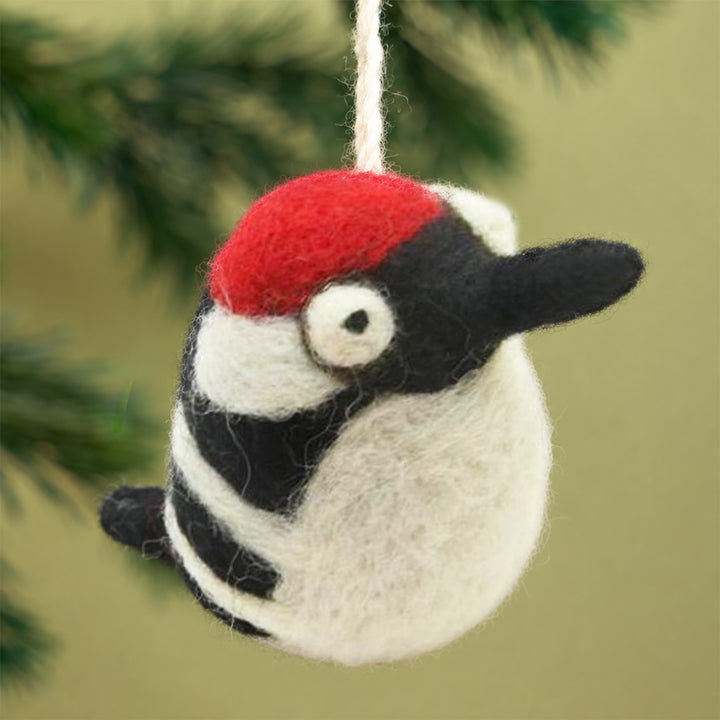 Handmade Woodpecker Ornament - Needle Felted Wool Bird Decoration | Woolbuddy