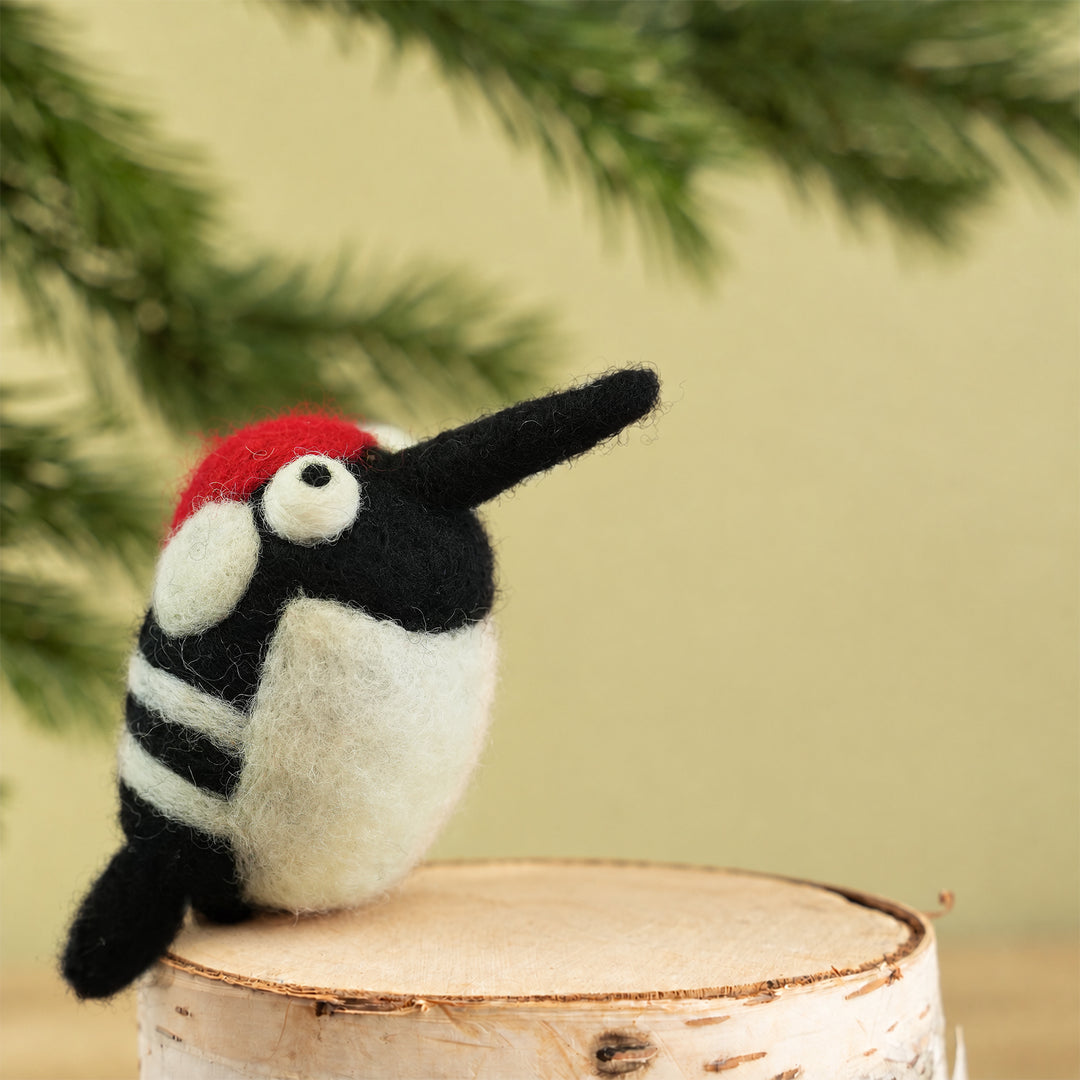 Handmade Woodpecker Ornament - Needle Felted Wool Bird Decoration | Woolbuddy