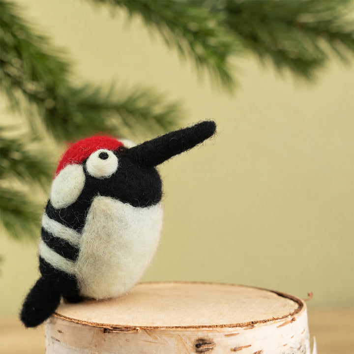 Handmade Woodpecker Ornament - Needle Felted Wool Bird Decoration | Woolbuddy