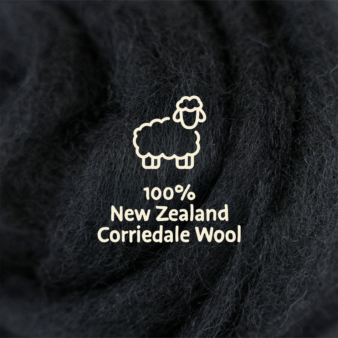 Corriedale Wool Black – Premium Wool Roving for Needle Felting & Crafts | Woolbuddy