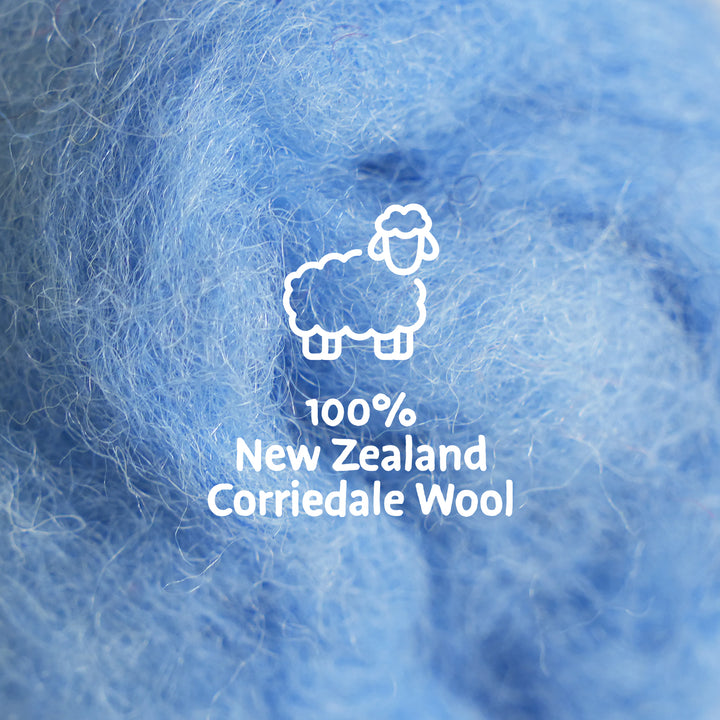 Corriedale Wool Cornflower Blue – Premium Wool Roving for Needle Felting & Crafts | Woolbuddy