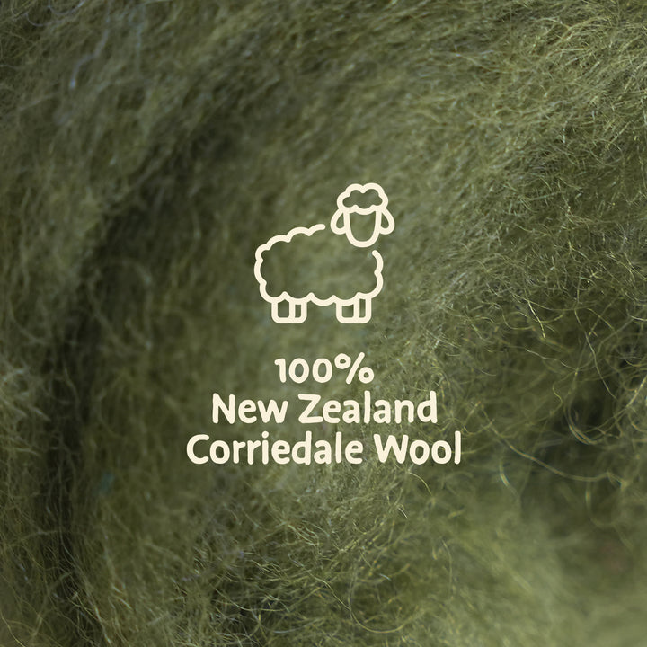 Corriedale Wool Moss – Premium Wool Roving for Needle Felting & Crafts | Woolbuddy