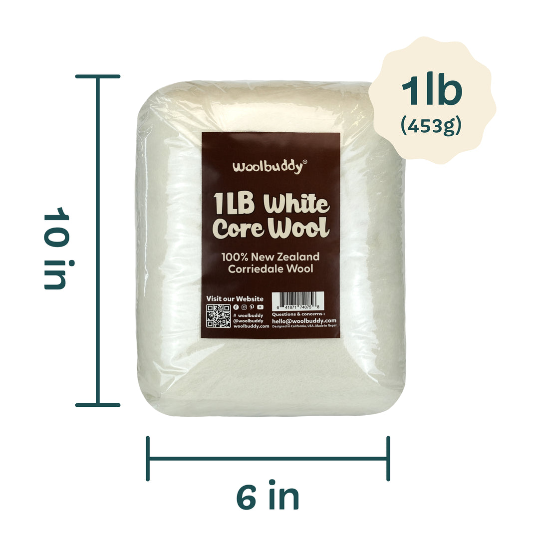 White Core Wool – Soft Natural Wool Roving for Needle Felting | Woolbuddy