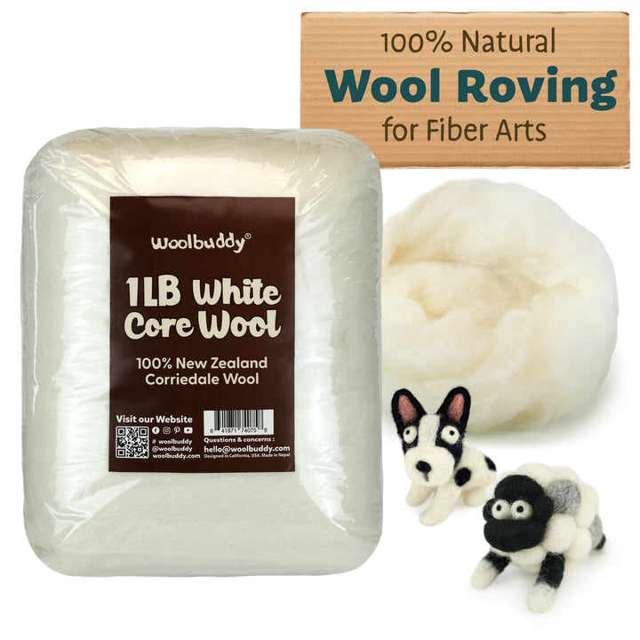 White Core Wool – Soft Natural Wool Roving for Needle Felting | Woolbuddy