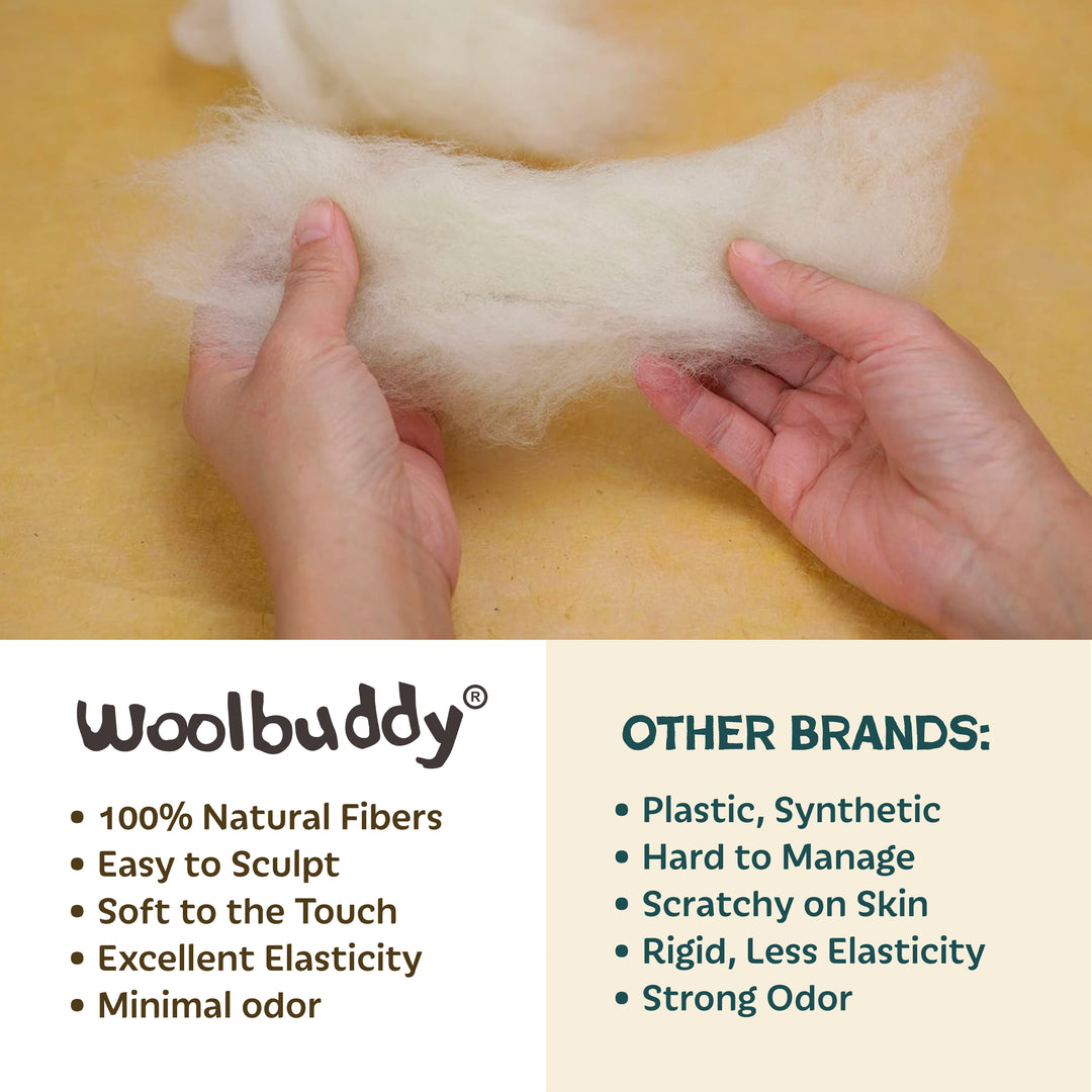 White Core Wool – Soft Natural Wool Roving for Needle Felting | Woolbuddy