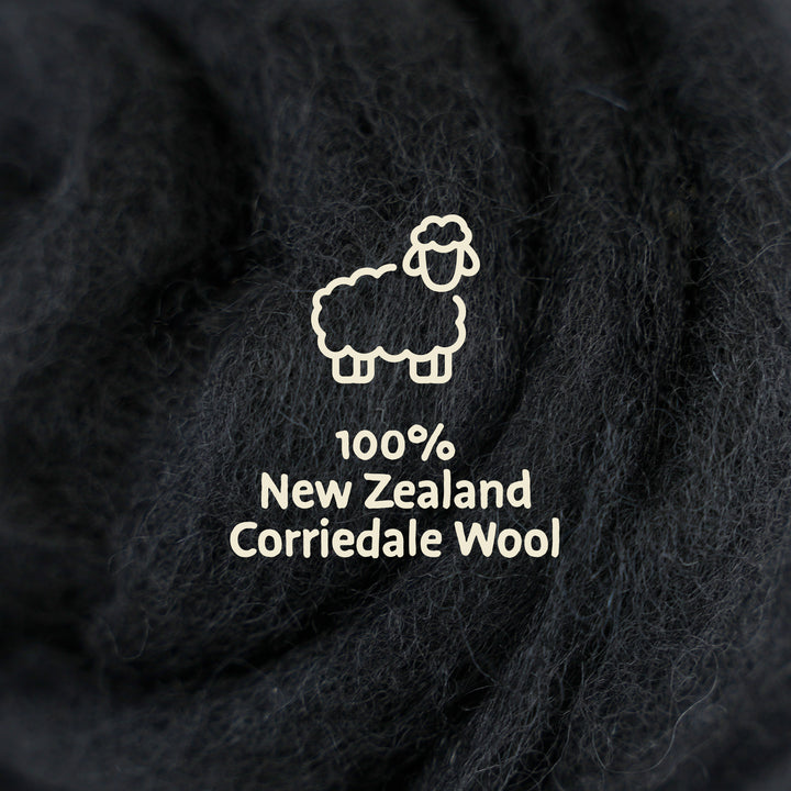 Corriedale Wool Black – Premium Wool Roving for Needle Felting & Crafts | Woolbuddy