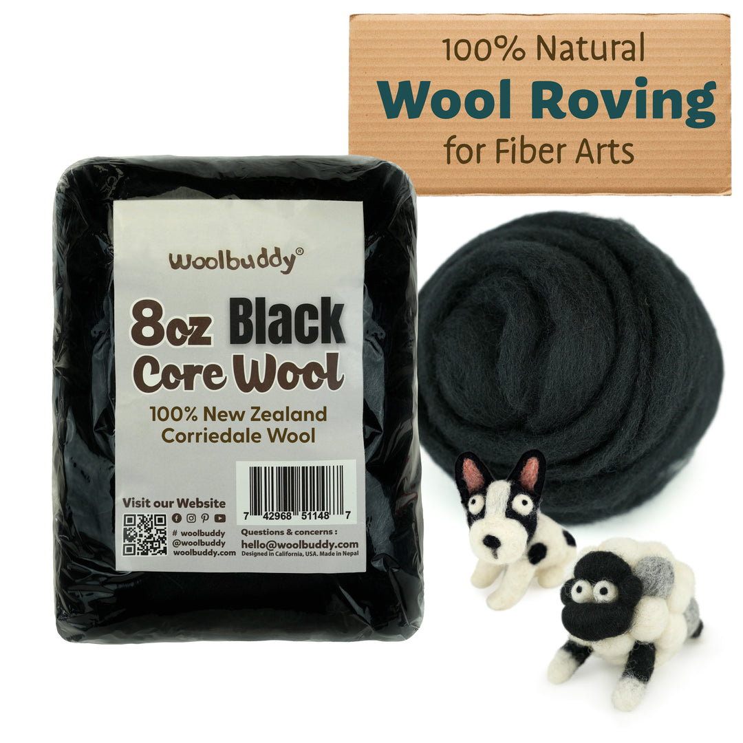 Corriedale Wool Black – Premium Wool Roving for Needle Felting & Crafts | Woolbuddy