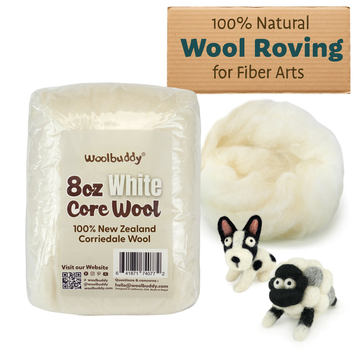 Corriedale Wool White – Premium Natural Wool Roving for Needle Felting & Crafts | Woolbuddy