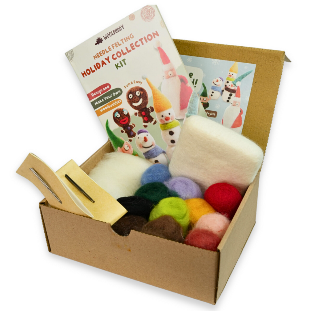 Complete felting DIY kit with organic materials and easy-to-follow photo guide for beginners