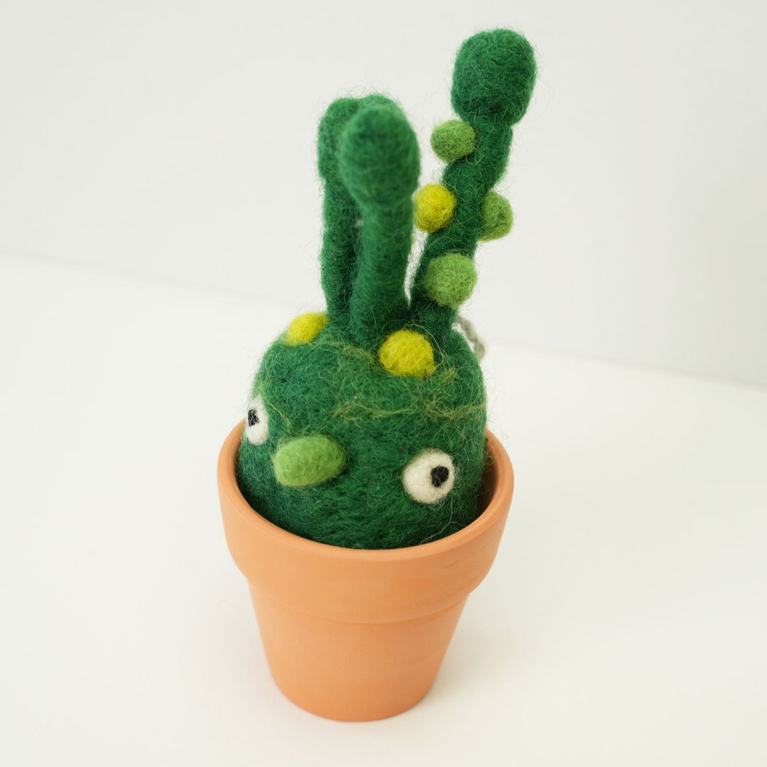Bean-Bean Monster Plant with Clay Pot – Handmade Wool Felt Fantasy Creature Décor | Woolbuddy