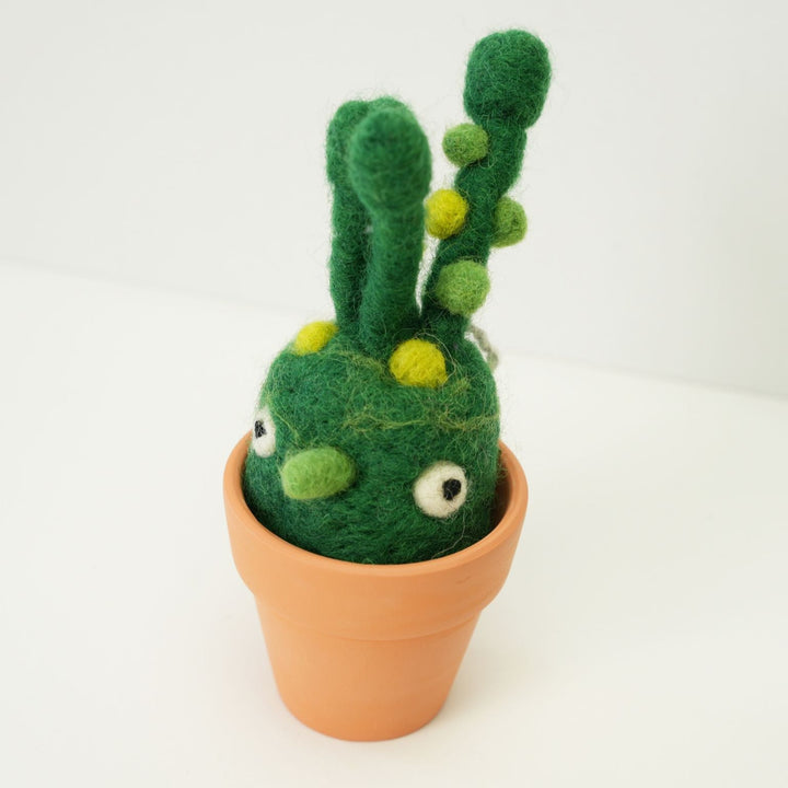 Bean-Bean Monster Plant with Clay Pot – Handmade Wool Felt Fantasy Creature Décor | Woolbuddy