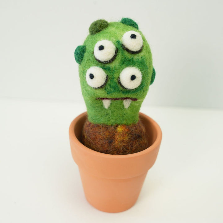Club Monster Plant with Clay Pot – Handmade Wool Felt Fantasy Creature Décor | Woolbuddy