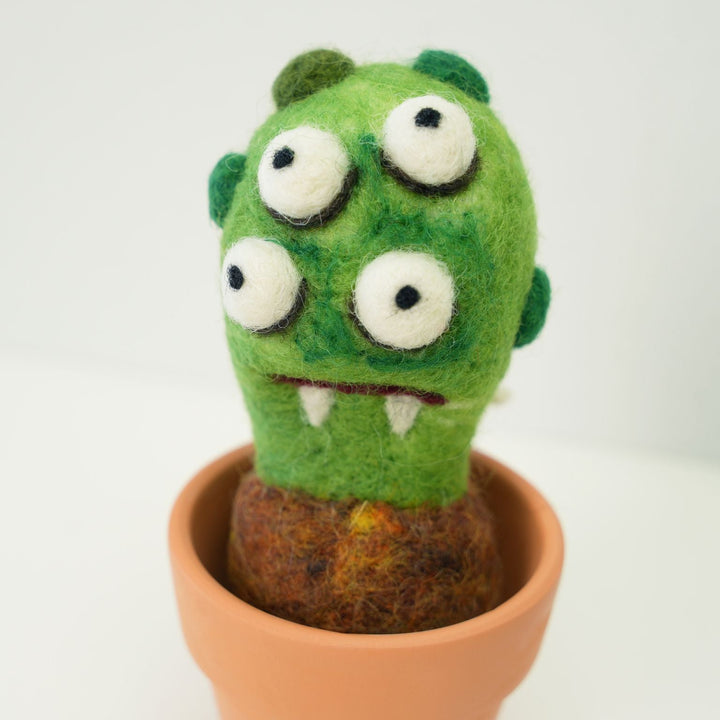 Club Monster Plant with Clay Pot – Handmade Wool Felt Fantasy Creature Décor | Woolbuddy