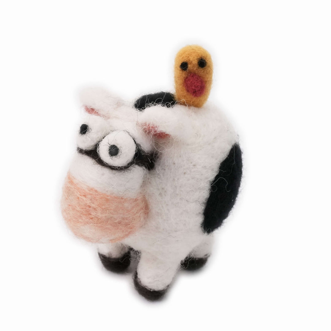 Handmade Wool Felt Cow Charm – Cute Bag & Desk Accessory | Woolbuddy
