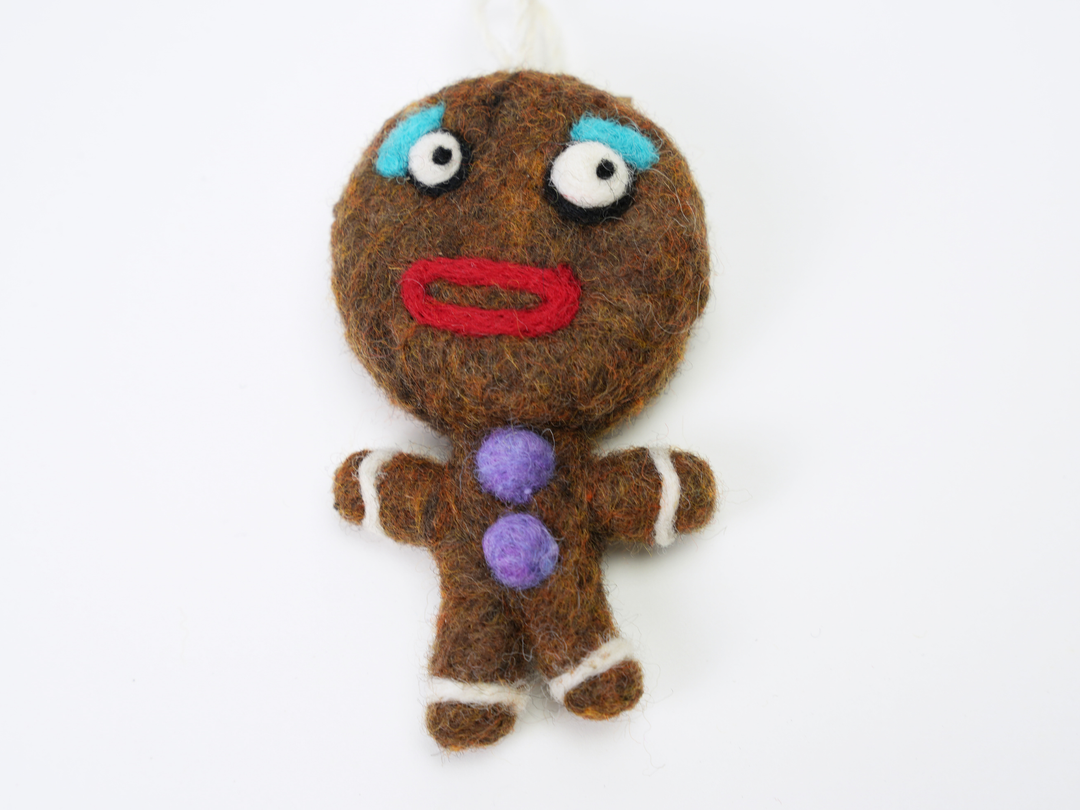 Gingerbread Man Ornament – Handmade Wool Felt Car & Bag Charm Decor | Woolbuddy