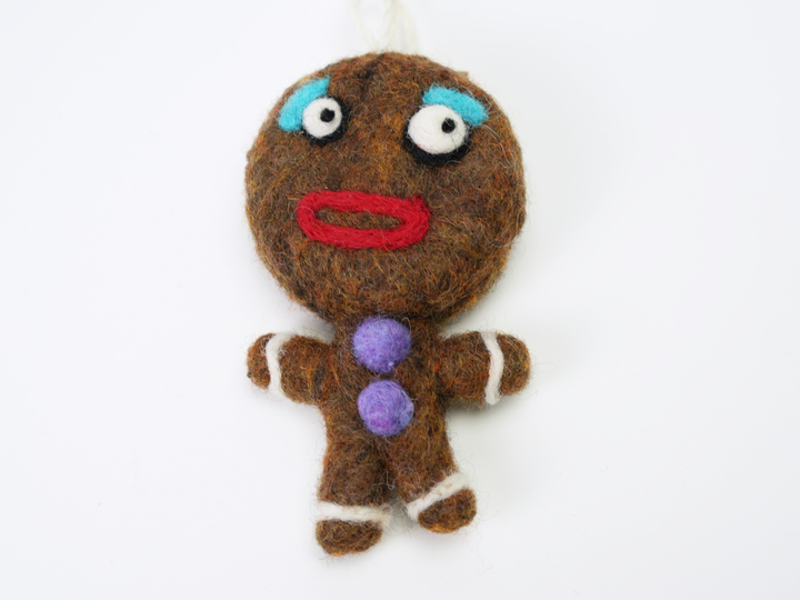 Gingerbread Man Ornament – Handmade Wool Felt Car & Bag Charm Decor | Woolbuddy