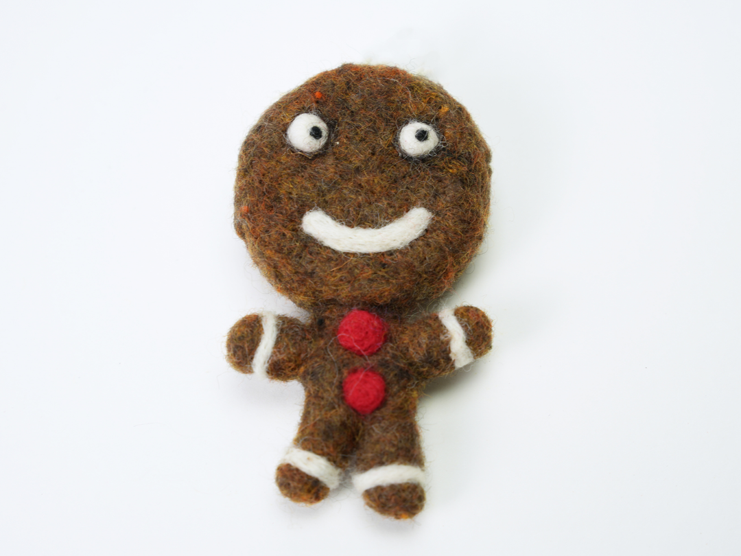 Gingerbread Man Ornament – Handmade Wool Felt Car & Bag Charm Decor | Woolbuddy
