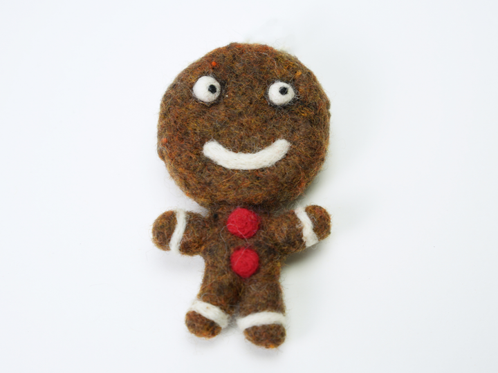 Gingerbread Man Ornament – Handmade Wool Felt Car & Bag Charm Decor | Woolbuddy