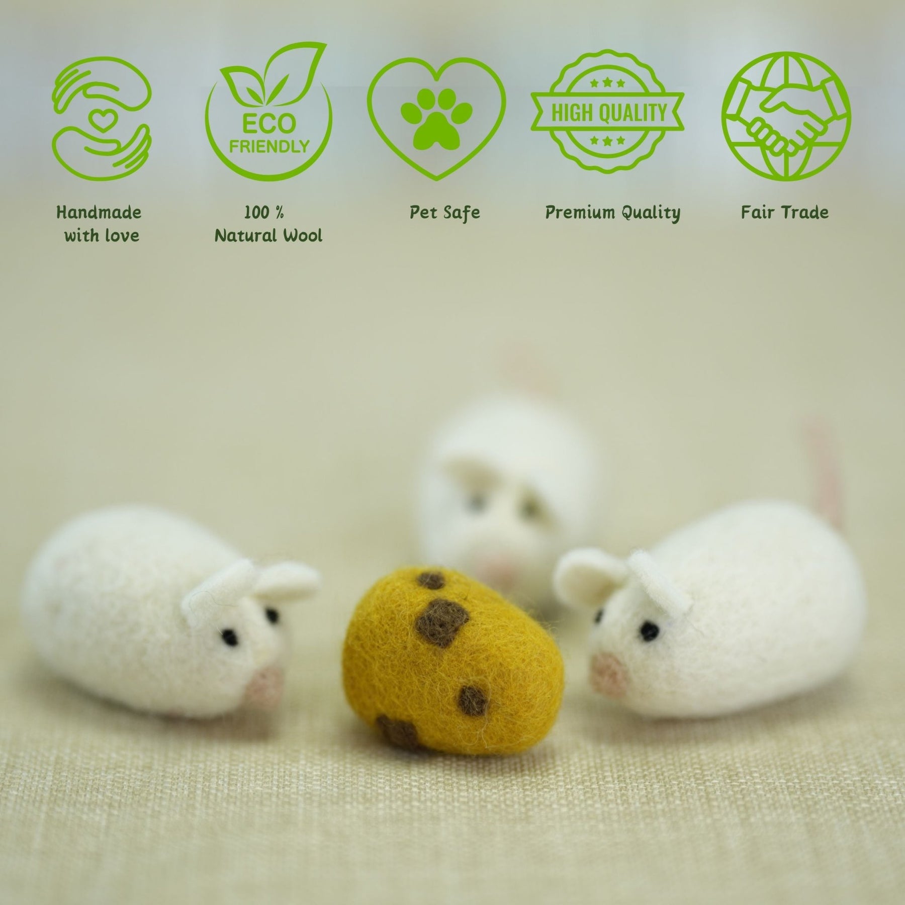 M&W Cat Mouse Cheese Toy Set – Handmade Wool Felt Cat Toys for