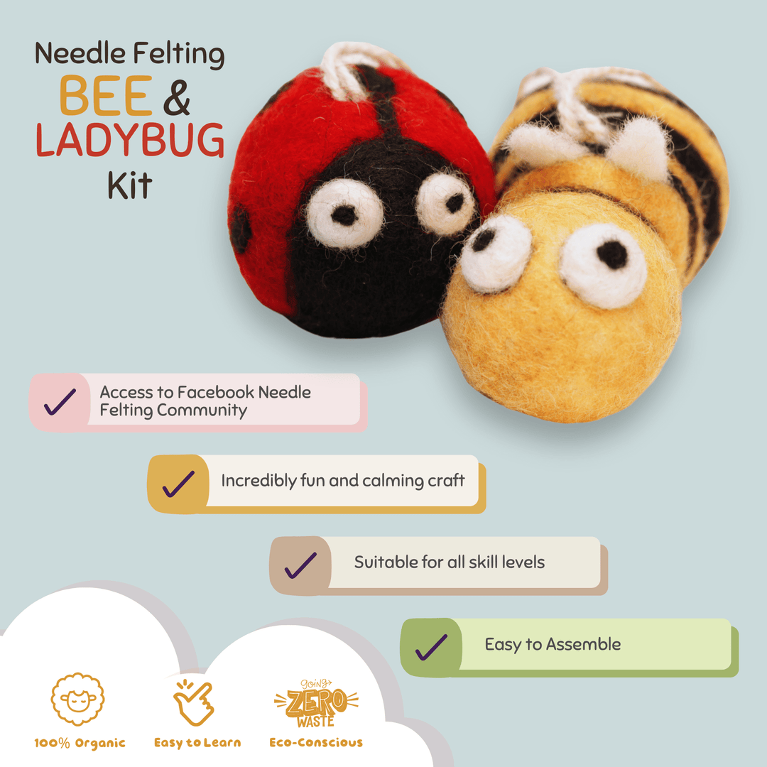 Needle Felting Bee & Ladybug Kit - Woolbuddy