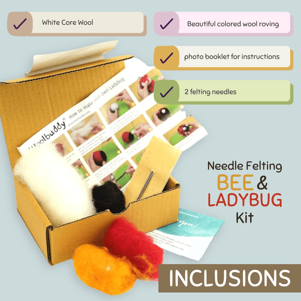 Needle Felting Bee & Ladybug Kit - Woolbuddy