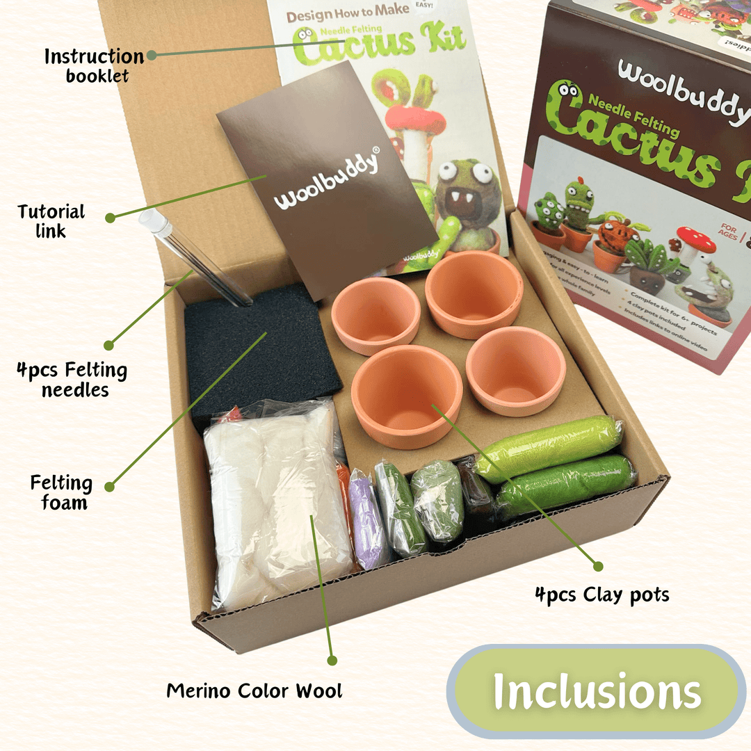 mini maker felt succulent kit Woolbuddy Green Cactus Monster Wool Felting Needle Point Kit Crafting Gift