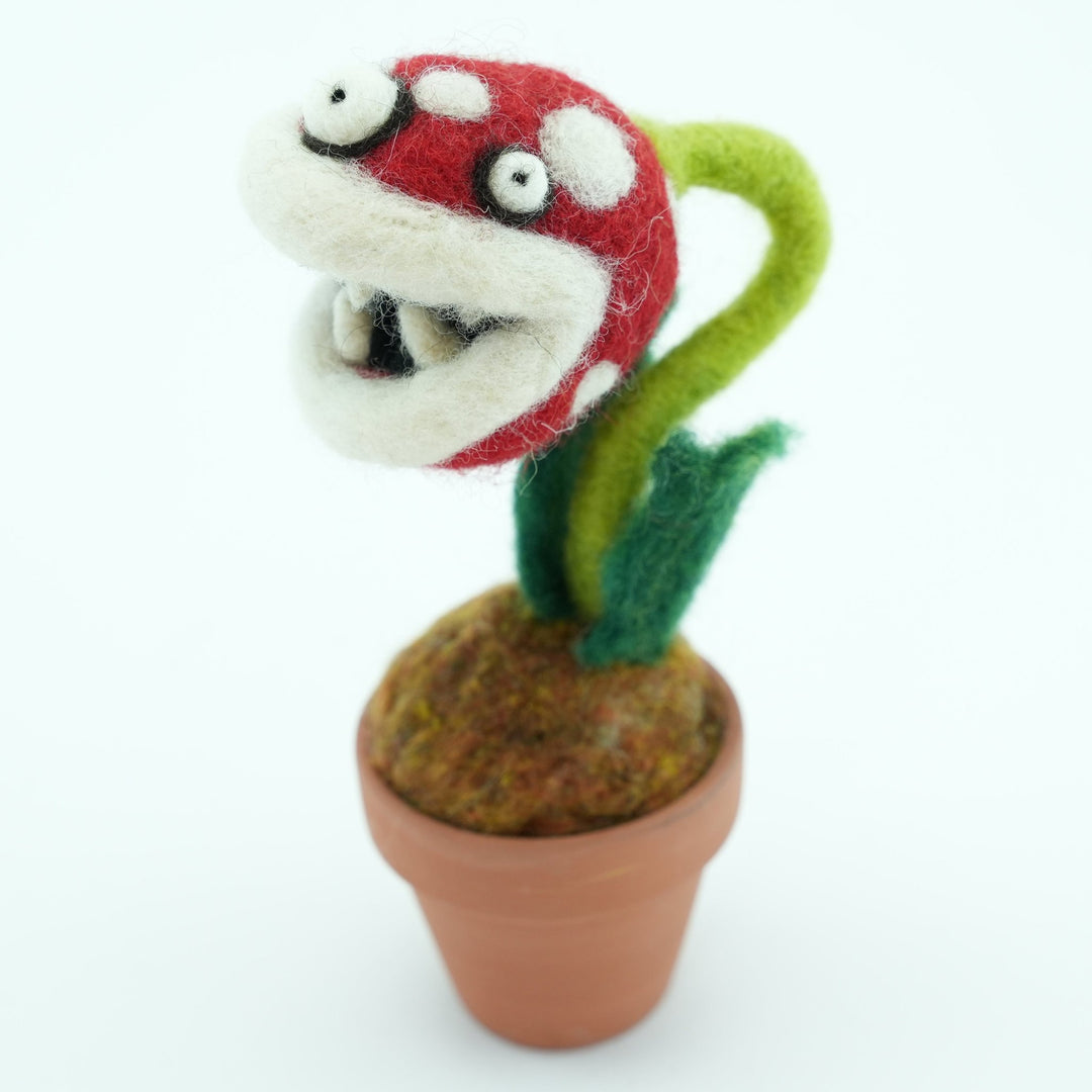piranha plant pot Piranha Monster Plant with Clay Pot – Handmade Wool Felt Fantasy Creature Décor