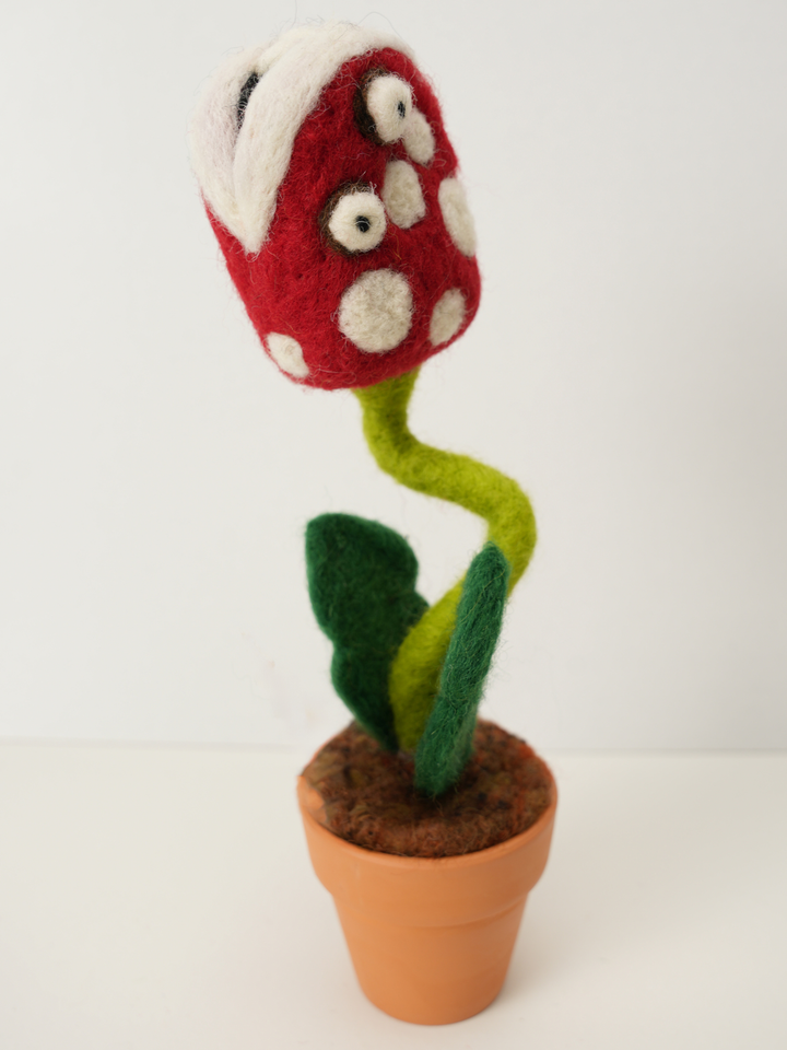 Piranha Monster Plant with Clay Pot – Handmade Wool Felt Fantasy Creature Décor | Woolbuddy