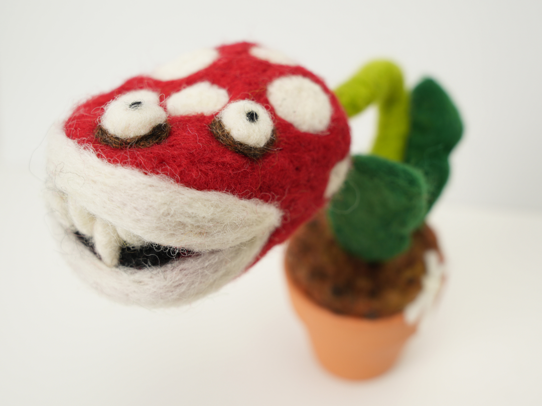 Piranha Monster Plant with Clay Pot – Handmade Wool Felt Fantasy Creature Décor | Woolbuddy