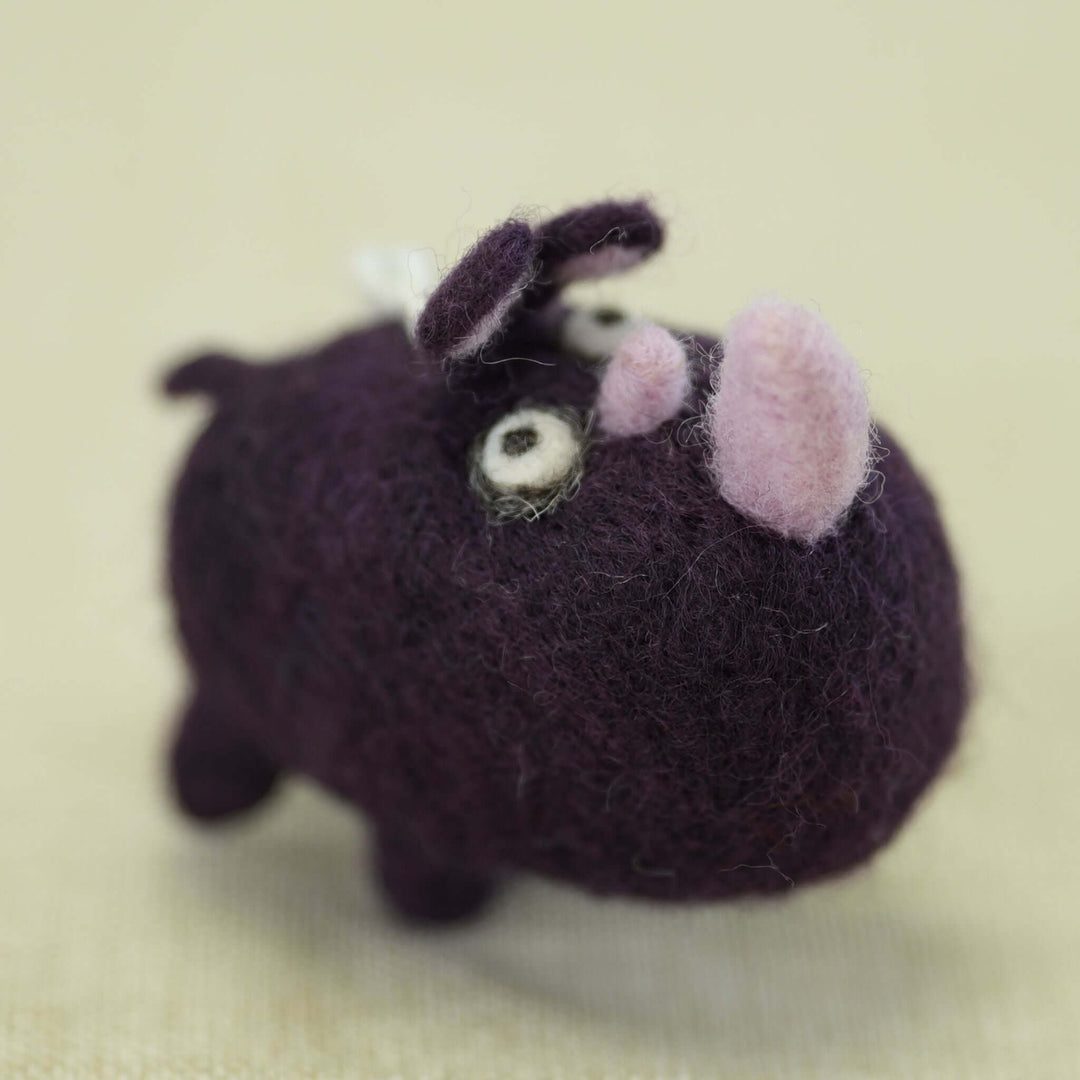 Handmade Wool Felt Purple Rhino Charm – Cute Bag & Desk Accessory | Woolbuddy